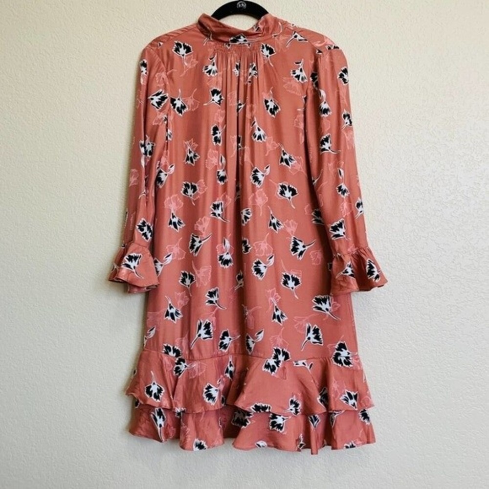Rebecca Taylor coral pink silk dress Ikat Paintbrush ruffle dress size 0 - Picture 13 of 14